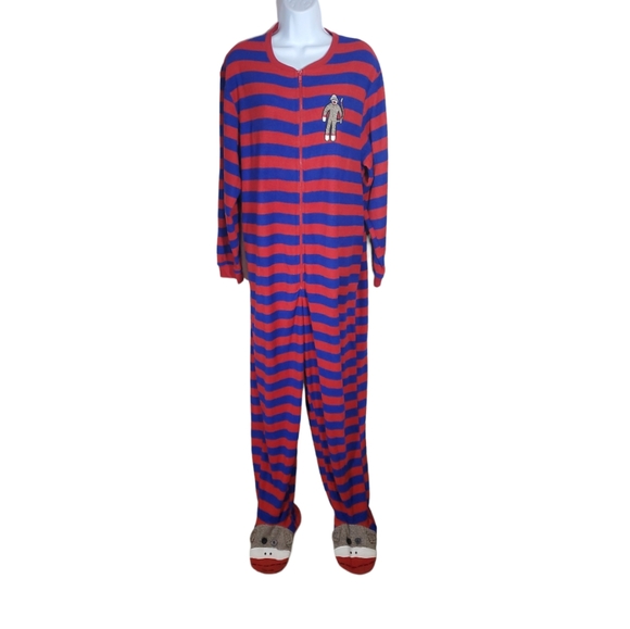Nick and Nora striped sock monkey footie pajama onsie - Picture 1 of 13